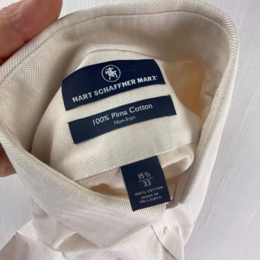 Hart Schaffner Marx Dress Shirt Mens 15.5/33 Cream Regular Fit Pima Cotton - Picture 3 of 10